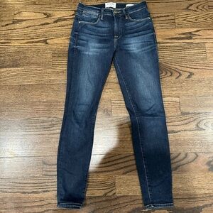 Frame Dark Indigo High Rise Skinny Jeans